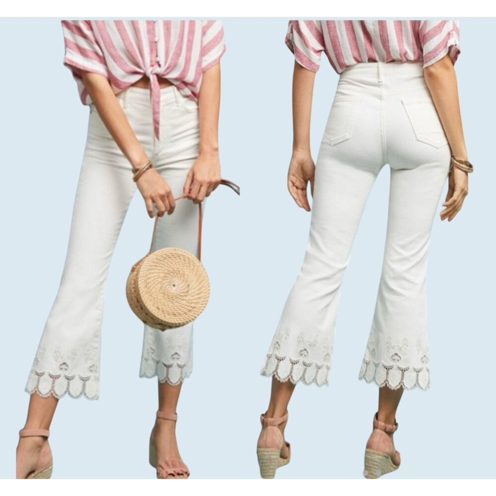 ANTHROPOLOGIE / PILCRO High Rise Embroidered Flare White Size  30